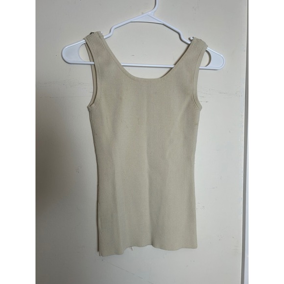 Y2K VTG Cache Beaded Tank Top Cream Ribbed Knit Sleeveless Embellished Women's S - Picture 3 of 9